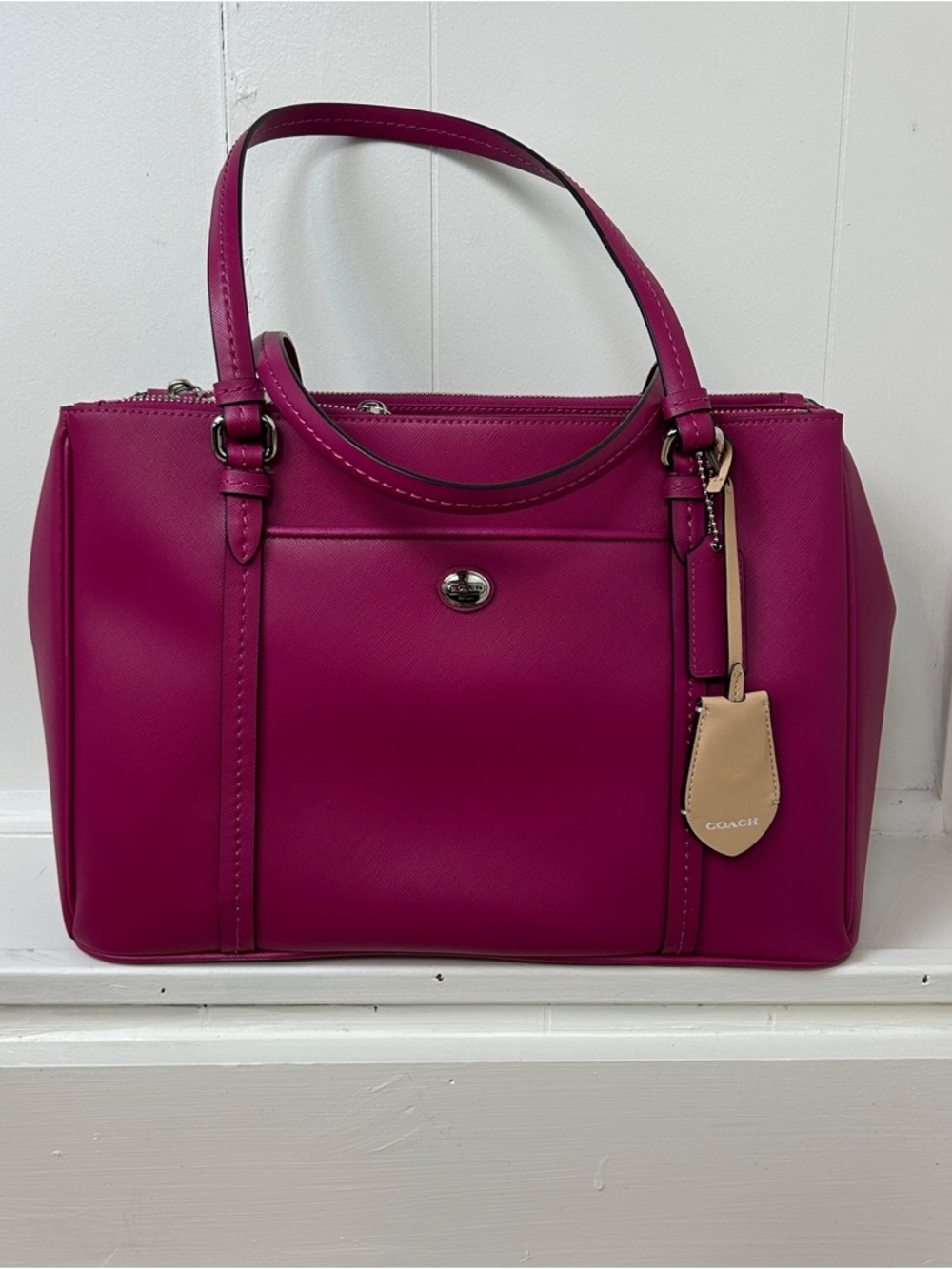 Coach NWT Peyton Leather Jordan Double Zip Carryall bag  in fuchsia
